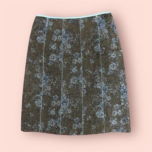Brown and Blue Tweed Floral Skirt